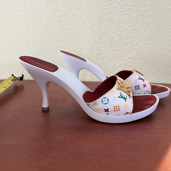 Vintage Louis Vuitton Leather Sandals multi color white Size 38 - Picture 5 of 6